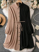 Lemon Tart Button Detail Long Dress LTAMD738 - Cream Black