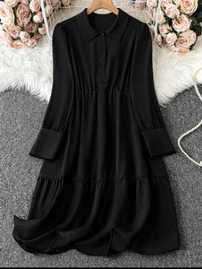 Lemon Tart Tiered Button Detail Long Dress LTAMD736 - Black