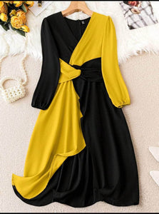 Lemon Tart Twist Detail Long Dress LTAMD733 - Black Yellow