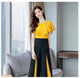 Fifth Avenue Contrast Panel Top and Pants 2 Piece Set TPS89 - Black and Yellow