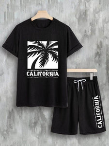 Mens Printed T-Shirt and Shorts Co Ord - LTMWCO13 - Black Black