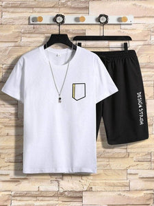 Mens Printed T-Shirt and Shorts Co Ord - LTMWCO4 - White Black