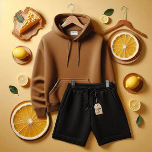 Lemon Tart Mens Plain Hoodie and Shorts Set - LTMHOSHS1 - Brown Black