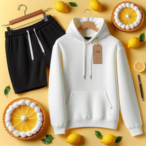 Lemon Tart Mens Plain Hoodie and Shorts Set - LTMHOSHS1 - White Black