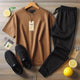 Lemon Tart Mens Plain T-Shirt and Jogger Pants Set - LTMTSPS1 - Brown Black