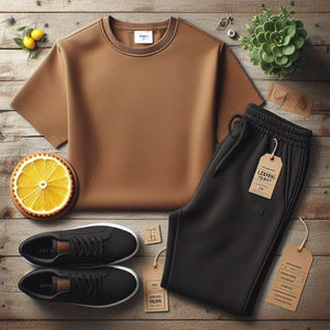 Lemon Tart Mens Plain T-Shirt and Jogger Pants Set - LTMTSPS1 - Brown Black