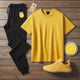 Lemon Tart Mens Plain T-Shirt and Jogger Pants Set - LTMTSPS1 - Yellow Black