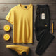 Lemon Tart Mens Plain T-Shirt and Jogger Pants Set - LTMTSPS1 - Yellow Black