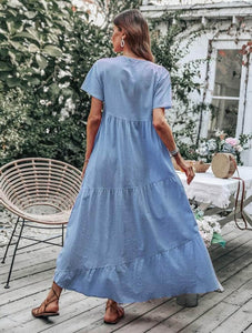 Lemon Tart Tiered Detail Long Dress LTAMD726 - Blue