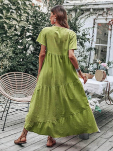 Lemon Tart Tiered Detail Long Dress LTAMD726 - Green