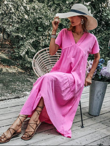 Lemon Tart Tiered Detail Long Dress LTAMD726 - Pink