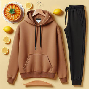 Lemon Tart Womens Plain Hoodie and Jogger Pants Set - LTWPHJPS1 - Brown Black