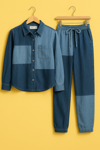 LT Fuse Womens Oversized Denim Cotton Button Shirt and Pants Co Ord Set - LT25FU6