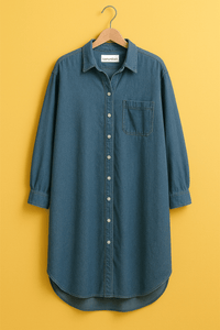 LT Fuse Womens Oversized Extra Long Denim Cotton Button Shirt Dress - LT25FU4