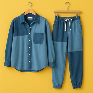 LT Fuse Womens Oversized Denim Cotton Button Shirt and Pants Co Ord Set - LT25FU7