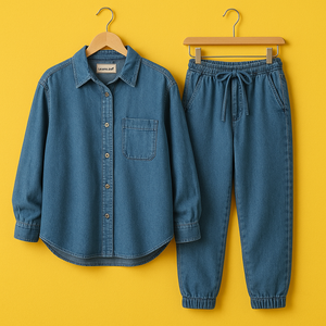 LT Fuse Womens Oversized Denim Cotton Button Shirt and Pants Co Ord Set - LT25FU10