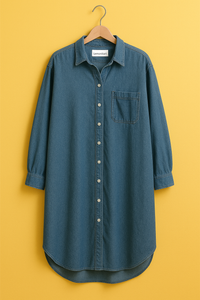 LT Fuse Womens Oversized Extra Long Denim Cotton Button Shirt Dress - LT25FU4