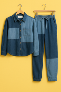 LT Fuse Womens Oversized Denim Cotton Button Shirt and Pants Co Ord Set - LT25FU6