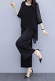 Fifth Avenue Chiffon Overlay Sleeve Top and Pants 2 Piece Set TPS208 - Black