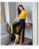 Fifth Avenue Contrast Panel Top and Pants 2 Piece Set TPS89 - Black and Yellow