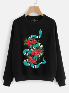 Fifth Avenue Floral Snakes Printed Sweatshirt - Black