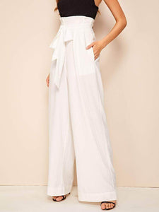 Fifth Avenue Georgette GTTWP17 Self Belted Extra Wide Leg Pants - White