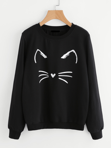 Fifth Avenue Happy Cat Printed Sweatshirt - Black