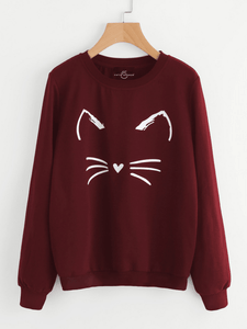 Fifth Avenue Happy Cat Printed Sweatshirt - Maroon