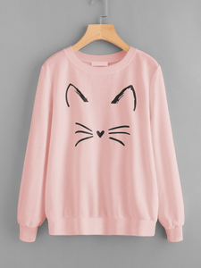 Fifth Avenue Happy Cat Printed Sweatshirt - Pink