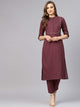 Fifth Avenue Women's TPS169 Stitch and Lace Detail Kurti and Pants Set - Maroon