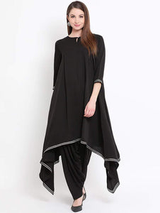 Fifth Avenue Women's TPS205 Gotta Lace Asymmetric Kurti and Pants Set - Black