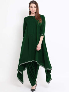 Fifth Avenue Women's TPS205 Gotta Lace Asymmetric Kurti and Pants Set - Green