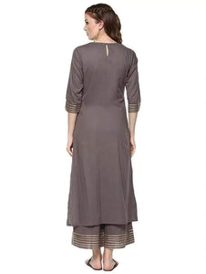 Fifth Avenue Women's TPS234 Gota Lace Kurti and Pants Set - Greyish Brown