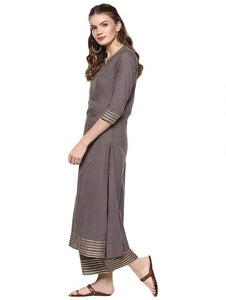 Fifth Avenue Women's TPS234 Gota Lace Kurti and Pants Set - Greyish Brown