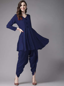 Fifth Avenue Women's TPS237 Tassel Detail Kurti and Dhoti Pants Set - Navy Blue
