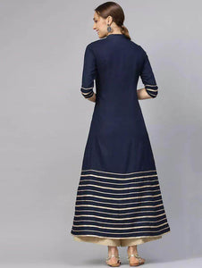 Fifth Avenue Women's TPS258 Gotta Lace Long Kurti and Pants Set - Navy Blue
