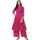 Fifth Avenue Women's TPS330 Print Border Kurti and Pants Set - Pink