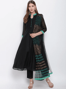 Fifth Avenue Women's TPS334 Chiffon Sleeve Kurti and Pants Set - Black