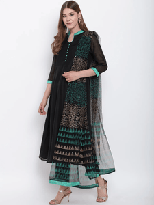 Fifth Avenue Women's TPS334 Chiffon Sleeve Kurti and Pants Set - Black