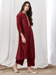 Fifth Avenue Women's TPS396 Blended Silk Stitch Detail Kurta and Pants Set - Maroon