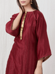 Fifth Avenue Women's TPS396 Blended Silk Stitch Detail Kurta and Pants Set - Maroon