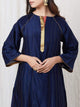 Fifth Avenue Women's TPS396 Blended Silk Stitch Detail Kurta and Pants Set - Navy Blue