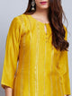 Fifth Avenue Women's TPS425 Blended Silk Lace Detail Kurti and Pants Set - Yellow