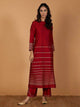 Fifth Avenue Women's TPS427 Blended Silk Lace Detail Kurti and Pants Set - Maroon