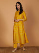 Fifth Avenue Women's TPS427 Blended Silk Lace Detail Kurti and Pants Set - Yellow