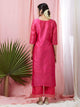 Fifth Avenue Women's TPS429 Blended Silk Lace Detail Kurti and Pants Set - Pink