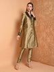 Fifth Avenue Women's TPS511 Blended Silk Button Up Kurti and Pants Set - Gold