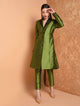 Fifth Avenue Women's TPS511 Blended Silk Button Up Kurti and Pants Set - Green