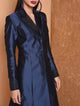 Fifth Avenue Women's TPS511 Blended Silk Button Up Kurti and Pants Set - Navy Blue