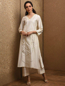 Fifth Avenue Women's TPS530 Lace Detail Kurti and Pants Set - White